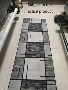 1 Piece Geometric Water-Absorbent Non-Slip Rug, Stain-Proof And Waterproof Long Strip Nordic Hallway Rug For A Rectangular Corridor, Non-Slip Foyer, Floor Mat, Bedside Blanket, Suitable For Home Use, Simple And Modern, Home Decoration Room Decoration - Grey - View 3