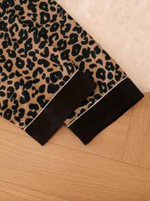 2pcs Leopard Print Pajama Set, Elegant & Sexy Lapel Button-Up Top And Long Pants, Women Sleepwear And Loungewear, Fall Clothes