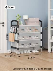 1 peça de sapateira multicamadas à prova de poeira, prateleira de armazenamento multifuncional de alta capacidade, economiza espaço, prateleira extensível para sapatos e botas plus size, com ganchos, adequada para corredor, sala de estar, quarto, varanda, garagem