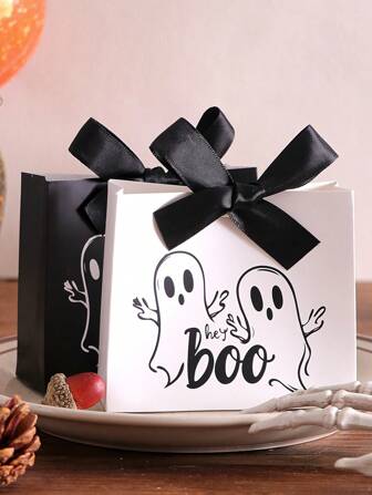 5 件套鬼魂 BOO 迷你礼盒，配黑色丝带，适合万圣节糖果、巧克力和小礼物，有趣的鬼魂设计，适合万圣节装饰、圣诞节