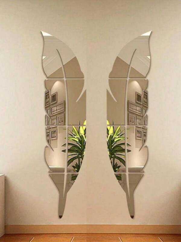 1PC Feather Mirror, Wall Paste Mirror, Home Letter Decoration, Wall Decoration Mirror, Family Bedroom Hall Decoration Mirror,3D Three-Dimensional Strong Fixed Wall Paste, Wall Decoration