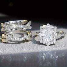 2 Pieces/Set Of Creative, Individual, Classic Princess-Style Inlaid Synthetic Zirconia Cross-Stackable Ladies' Rings, Festival And Anniversary Gifts, Daily Casual Jewelry - Bạc - Xem 8