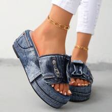 Women's Fashion Platform Wedge Asymmetrical Color Sandals, Open Toe Anti-Slip Outdoor Casual Comfortable Slippers