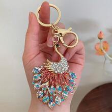 1 PC Colorful Luxurious Rhinestone Peacock Car Keychain Women's Bag Accessory Keychain Pendant - 粉色 - 查看 6