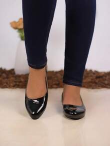 Zapatos de Mujer recubierto con Punta Redonda y Talón Descubierto, Estilo Elegante para Oficina, Slingbacks Planos - Negro - Ver 2