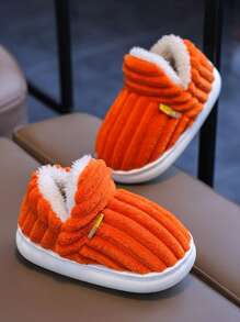 1 双儿童男童/女童休闲防滑毛绒内衬包头家居拖鞋，温暖毛绒室内拖鞋，儿童生日礼物 - 橘色 - 查看 5