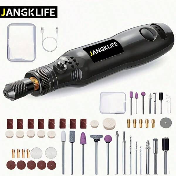 JANGKLIFE طقم أدوات دوارة و مثاقب صغيرة JANGKLIFE - مجموعة 36 قطعة من الملحقات مع عمود مرن، قابل للشحن عبر منفذ USB، 3 سرعات للأشغال اليدوية والمشاريع والحرف اليدوية، أداة متعددة الاستخدامات