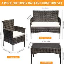 Grey 4 Seater Rattan Dining Set With Soft Cushions - Grey - View 2