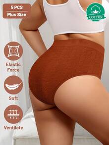 MEIYATING Quần lót cotton cạp cao liền mạch cỡ lớn 5 chiếc/gói cho nữ, họa tiết jacquard, vừa vặn thoải mái, kiểm soát bụng - Nhiều màu - Xem 4
