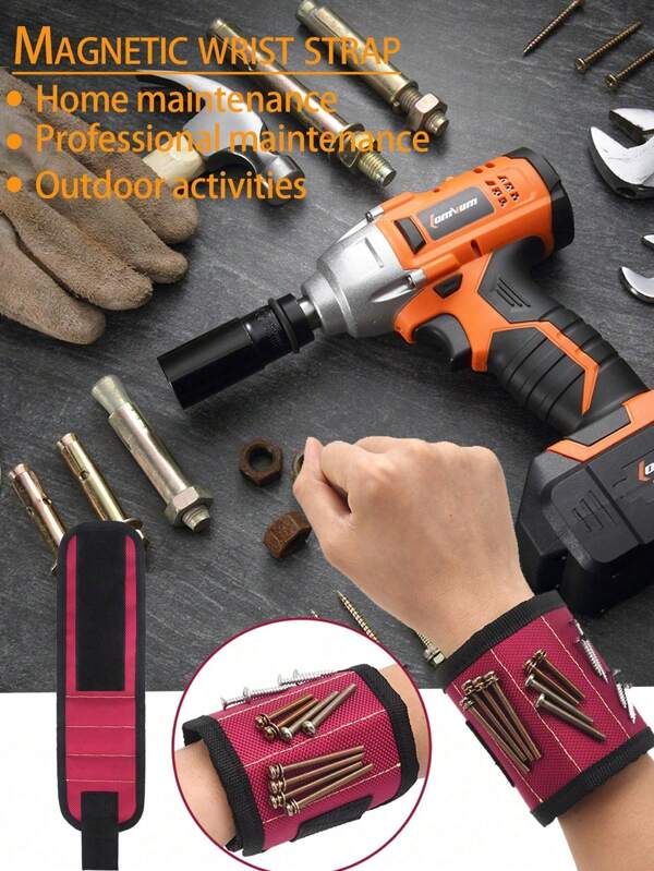 Magnetic Wristband With Strong Magnets, Used To Hold Screws, Nails, Drill Bits. Wrist Tool Holder Band For Crafters, Outdoor, Furniture, Tools, Standard Bags, Durable, Ideal Gifts For Carpenters, Woodworkers, Construction, Plumbers