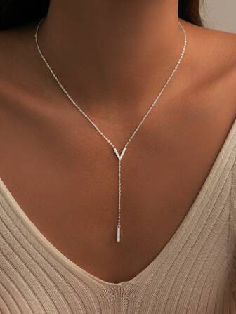 1pc 925 Silver Y-Shaped Necklace, Minimalist Design With 3D V-Shaped Zirconia Choker, High-End Jewelry Gift Box