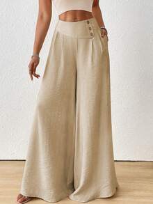 Chic Loose Fit Flared Lightweight & Breathable Pants - Khaki - View 1