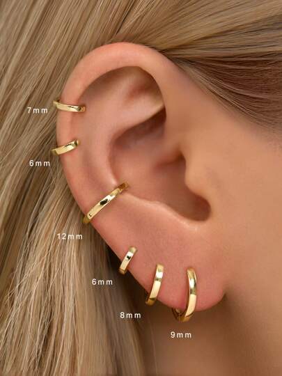 1 buc Cercei rotunzi din argint 925, hipoalergenici cu cartilaj auriu, pentru purtare zilnică de către femei și bărbați (Se vând ca bucată, nu 1 pereche)