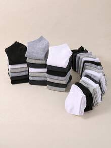 40 đôi tất thuyền trẻ em màu trơn, tông màu trung tính, phù hợp cho bé trai và bé gái mặc hàng ngày, thích hợp cho mùa xuân, hè, thu và đông, phù hợp cho trường học, kiểu dáng ngẫu nhiên. - Nhiều màu - Xem 3