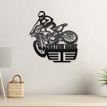 1 Pieza de Arte de Pared de Metal con Nombre Personalizado de Motocross, Logo Personalizado de Niño Piloto de Motocross, Decoración del Hogar de Motocicleta - Para Habitación de Niños - Metal - Regalo Personalizado para Amantes de las Motocicletas, Impresión Gráfica - Negro - Ver 4