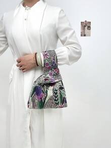 lulu kewen 女士迷你手提包结袋 1 件花朵图案女士手提包涤纶材质，金色钱包非常适合青少年、女士、女孩、学生、白领，适合购物、度假、旅行、购物、部分、工作、户外，可存放手机、钥匙、口红、化妆品、硬币、小物品、护肤品等个人物品