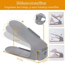 LILIIN Adjustable Shoe Racks, Non-Slip Shoe Holders, 3 Height Adjustable, PP Double Layer Shoe Stacker Set, Space-Saving Shoe Storage, Grey, 10/30 Pieces - Grey - View 4