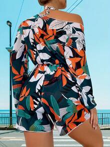 Women's Three-Piece Swimming Suit - Floral Halter Top Swimsuit Set - Comfortable Fabric Swimsuit With Matching One-Piece Pants