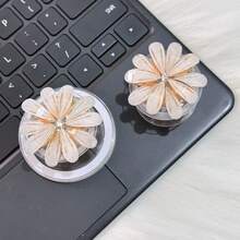 Gold Small Daisy Flower Shape Multi-Functional Retractable Phone Holder, Portable Desktop Slouchy Stand, Adhesive Or Magnetic Option, Compatible With All Phones Compatible With IPhone, Android Phone, Gift For Birthday, Family, Friends Push-Pull Phone Grip Phone Accessories - Gold - View 1