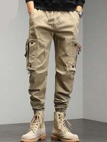 New Men's Cross-Border Multi-Pocket Cargo Pants Straight-Leg Loose-Fit Spring Autumn Summer Pure Cotton Casual Long Pants - 綠色 - 查看 5