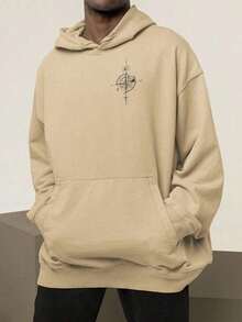 Printed Sweatshirt Streetwear Cold Weather Top Compass  Flannel Unisex - Beige - View 2