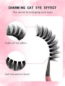 Asiteo 7 Pairs 3D Transparent Natural Wispy Mink Lashes, Fluffy Curly Cat Eye Eyelashes - 黑色 - 查看 4