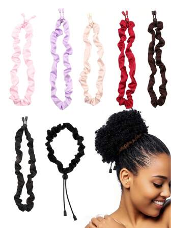 3pcs Satin Adjustable, Heat-Free, Lazy Curling Iron, Bun Hairstyle, Wavy Hair, High-Elasticity Hair Tie