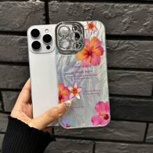 Funda para teléfono 1 pieza Tropical edificante - Flor - Y - Frase - Impreso, fino - Hilo emplumado con orificios IMD De moda y teléfono, 16/15/14/13/12/11 Pro Promax Plus/ X/ Xsmax Funda para teléfono S, una opción inspiradora para aquellos que buscan una V positiva - Plateado - Ver 4