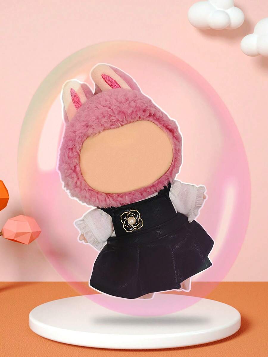 17cm First, Second, And Third Generation Bubu Pendant Baby Clothes Brown Bear Sweater Set Knitted Thread Sweater Hat Clothes (Clothes Only) - White Shirt + Rose Leather Skirt - View 1