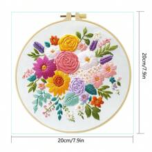 1 件刺绣套件，20x20cm/7.9x7.9 英寸，美丽的花朵主题，手工 DIY 刺绣套件，适合成人和初学者，包括用户手册、印花布、刺绣框架以及针线
