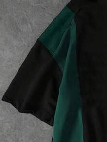 男士休闲条纹 Polo 衫，撞色套头衫，适合夏季，学院风上衣 - 墨綠色 - 查看 4