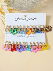 2pcs-12pcs Set Women Elegant Unique Design Colorful Acrylic Floral Drop Earrings