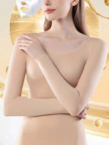 2Set Thermal Set Women Seamless Black Pink Top Ultra-Thin Solid Thermal Underwear Warm & Comfy Long Sleeve Round Neck Traceless Undershirts Slim Fit High-Elasticity Women's Beige Base Layer Sheer Tops Casual Warm For Autumn And Winter Thin Fabric Basic Base Shirt