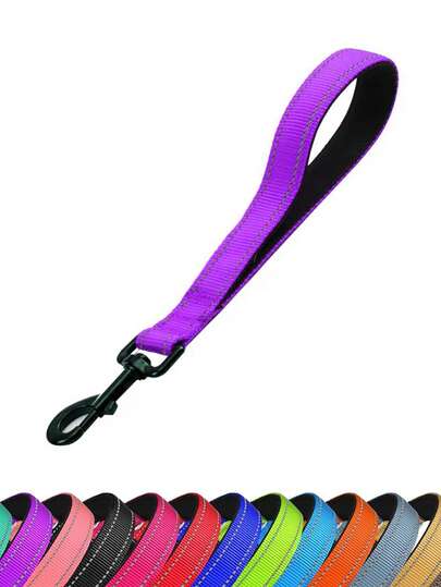 结实的短狗牵引绳 - 交通垫手柄 - 重型 - 短尼龙狗头用于训练控制 - 反光链适用于中大型犬的散步训练