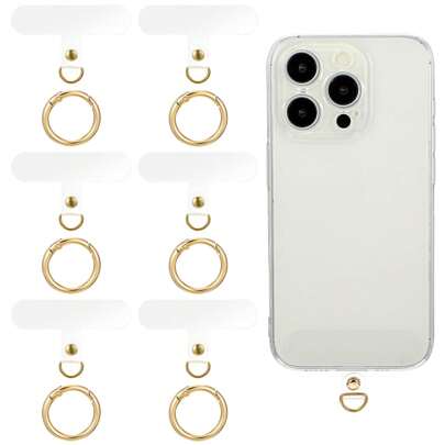 6 Sets de Correa de Teléfono Pesada, Pestaña Universal de Cordón de Teléfono Móvil con Anillos de Metal de Resorte, Conector de Parche de Teléfono sin Adhesivo, Reemplazo de Pestaña de Correa de Teléfono Transparente para Funda de Teléfono y Llavero (Transparente)