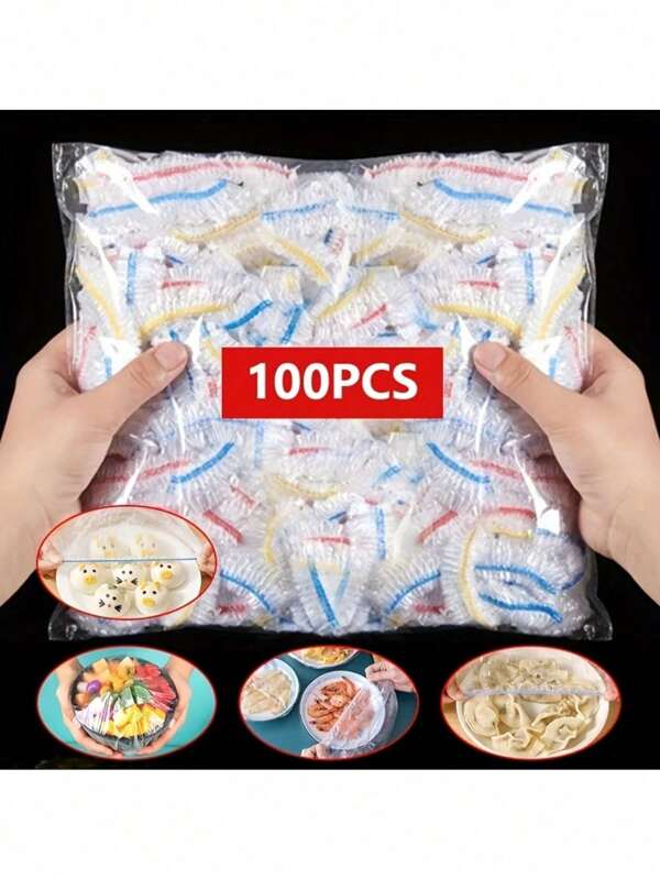 100PCS Disposable Plastic WrapFor Keeping Leftover Foods FreshWith Elastic And Self Seal Closure,Suitable For Covering Bowls AndDishes, Home Use
