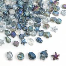20 pièces/Paquet 5 styles (4 pièces chacun) Petits pendentifs en verre électroplaqué en forme de poisson, étoile de mer, tortue, escargot, coquille pour la création de bijoux, boucles d'oreilles, colliers, sangles de téléphone, porte-clés, décoration de voiture - Poisson Étoile Tortue Coquille Escargot - Voir 7
