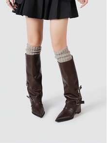 Botas acampanadas de mujer estilo europeo y americano para la primavera 2025, botas altas con plataforma y tacón alto, botas de caña alta con carisma