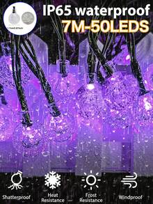 1 包太阳能 100LED/50LED/20LED 灯串，8 种照明模式，水晶球仙女灯，太阳能室内外闪烁圣诞灯，卧室派对婚礼圣诞树花园装饰，暖白/彩色/白色/紫色 IP65 防水 - 黑色 - 查看 13