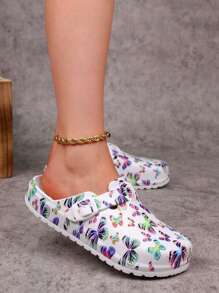 pueenb 女士时尚舒适厚底木屐 - 轻便、时尚、全天候穿着风格、蝴蝶印花、易穿脱设计、柔软鞋垫和可调节带子，适合日常、工作或休闲场合，室内和室外