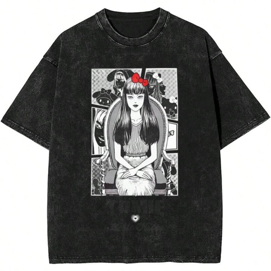 COOL SUMMER X Hello KittyS T-Shirt Popular T Shirts Short Sleeves Y2K Funny Tops Beach Cotton O Neck Oversized Clothes - màu đen - Xem 1