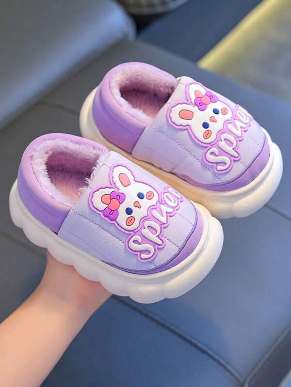 1 par de nuevas pantuflas cálidas con diseño de conejo para niños, pantuflas suaves y cómodas con suela antideslizante, de uso interior/exterior, con diseño de dibujos animados lindos y transpirables para niños y niñas