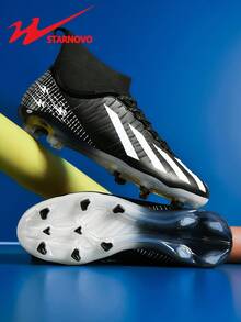 STARNOVO 男式足球/足球鞋，针织领口设计，穿着舒适，PU 皮革高频印花，长钉外底防滑，适合中小学生足球训练/世界杯