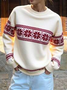 Livesso Women's Color Block Snowflake Christmas Sweater ,Holiday,Fall Clothes - Apricot - View 5