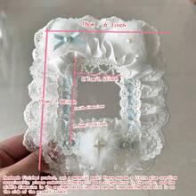 1 件可爱照片卡夹套，卡通人物迷你卡片/明信片/照片收集盒，带背包挂链，手工制品，带猫耳、蕾丝、蓝丝带和蝴蝶结装饰，学校用品，返校