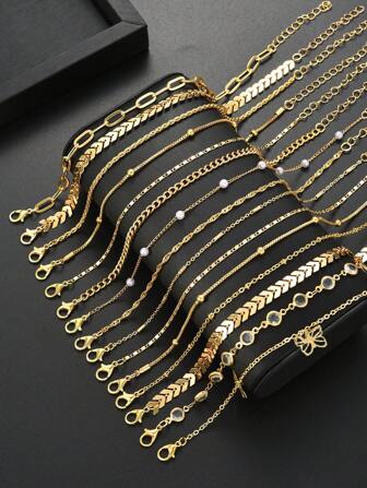 14개/19개/22개 세트 패션 우아한 보헤미안 메탈 진주 나비 중공 하트 조개 꼬리 발목 장식 다중 세트 여성용, 해변 휴가, 일상 착용, 축제, 친구와 가족을 위한 기념일의 이상적인 선물