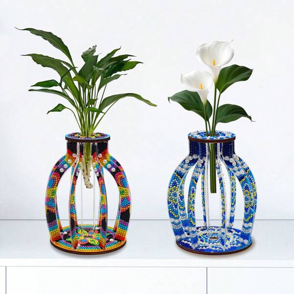 DIY Diamond Painting Kit For Handmade Vase Assembly, 5D Round Diamond Art Craft, Desktop Decor Vase With Transparent Tube, Creative Table Ornament, Flower Vase Diamond Painting Art Set, Home Decor Vase, Party Festival Gathering Decorations, Handmade Craft Gift