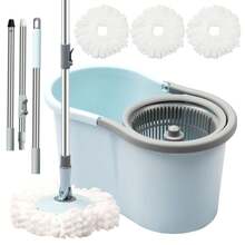 Spin Mop And Bucket With Wringer Set,360° Mop And Bucket System With 3 Microfiber Mop Refills And 50" Extended Handle For Floor Cleaning - Màu xanh lam - Xem 1