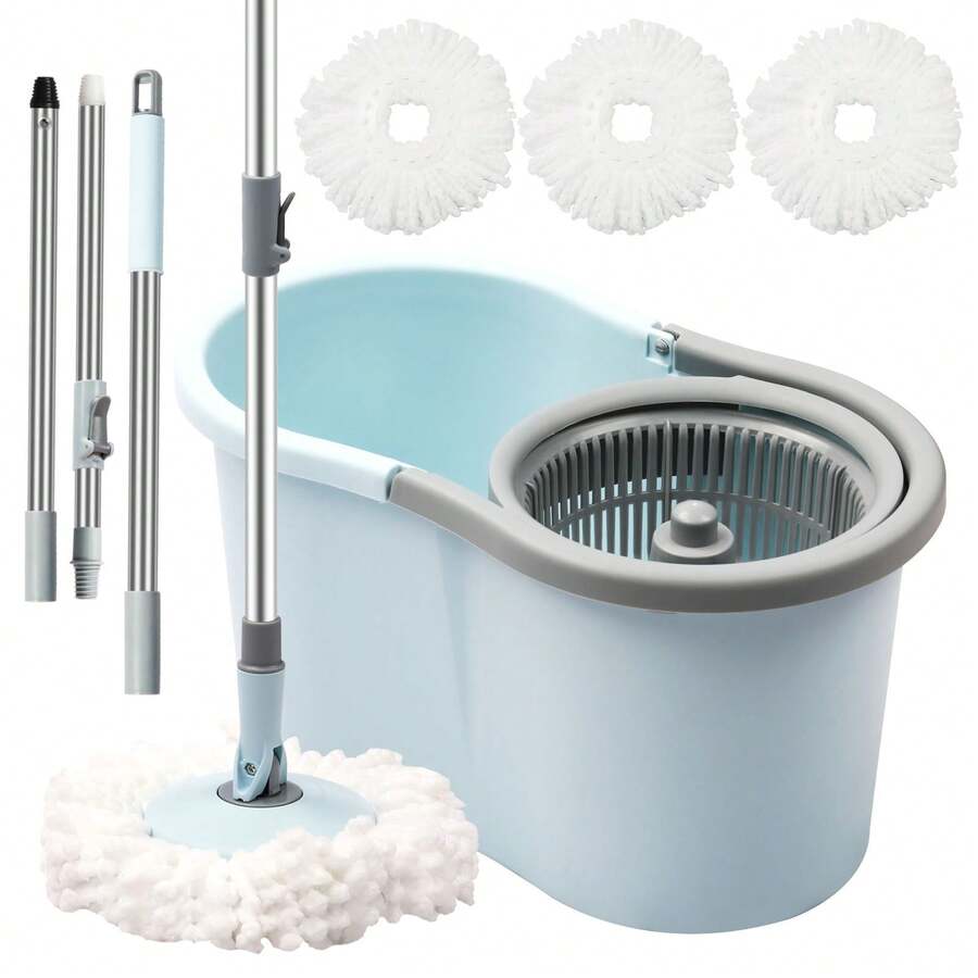 Spin Mop And Bucket With Wringer Set,360° Mop And Bucket System With 3 Microfiber Mop Refills And 50" Extended Handle For Floor Cleaning - Màu xanh lam - Xem 1