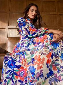 Faeriesty Đầm maxi in hoa rực rỡ, thanh lịch với họa tiết trái cây và hoa - Chất liệu chiffon nhẹ, lý tưởng cho các buổi tiệc sang trọng, sự kiện thảm đỏ và tiệc chiêu đãi trang trọng, đầm dự tiệc, đầm dạ hội, đầm dự đám cưới, đầm du lịch. - Màu xanh lam - Xem 8